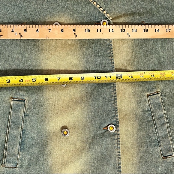 Vintage Kaity Jean Jacket Belted Button Front Bead Lace Sleeve Size Medium - Picture 10 of 16